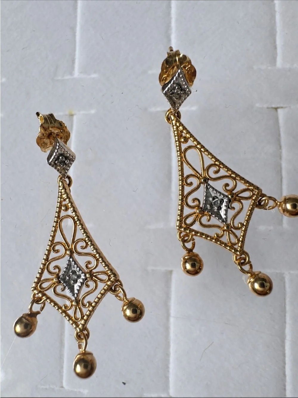 Vintage 14K Yellow & White Gold DaintyDangle Earrings